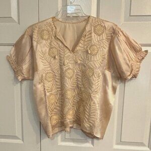 Cream-Colored Embroidered Peasant Blouse XL
